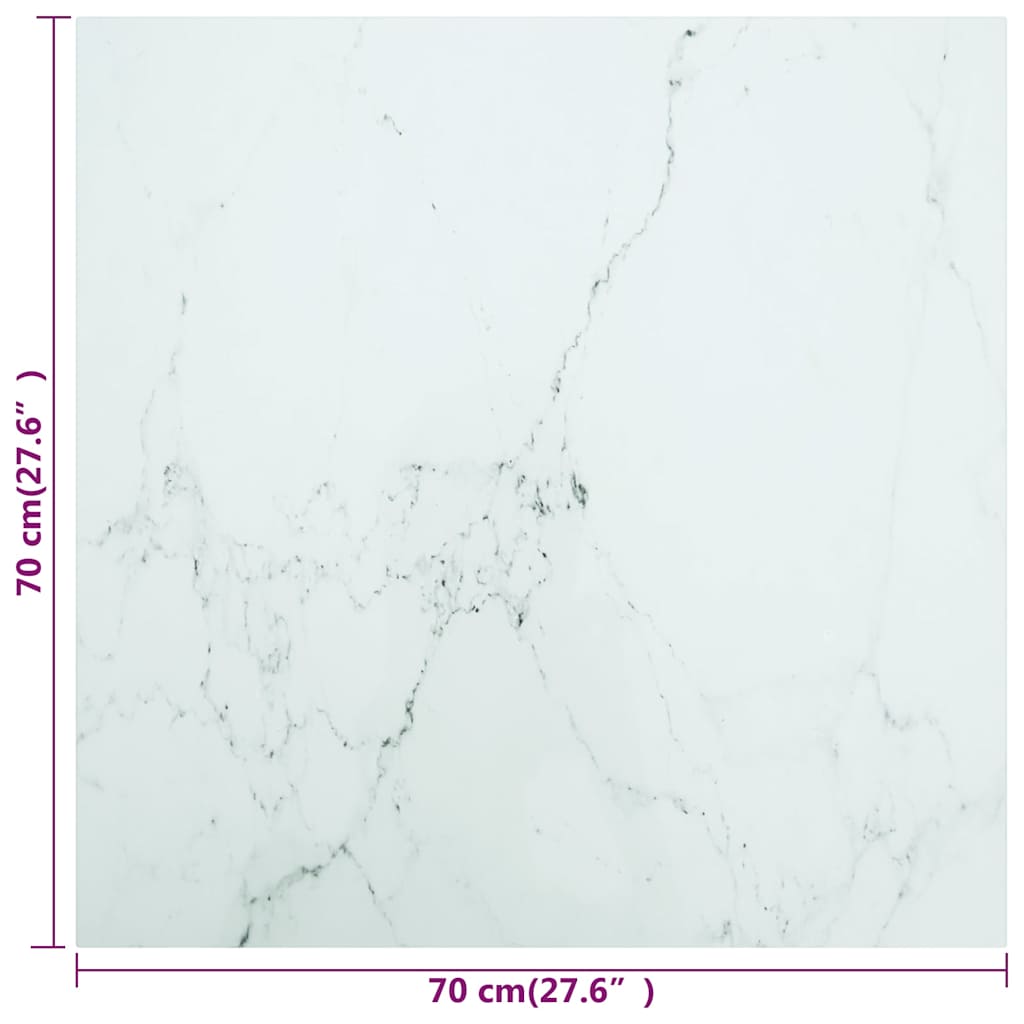 322256 vidaXL Table Top White 70x70 cm 6 mm Tempered Glass with Marble Design
