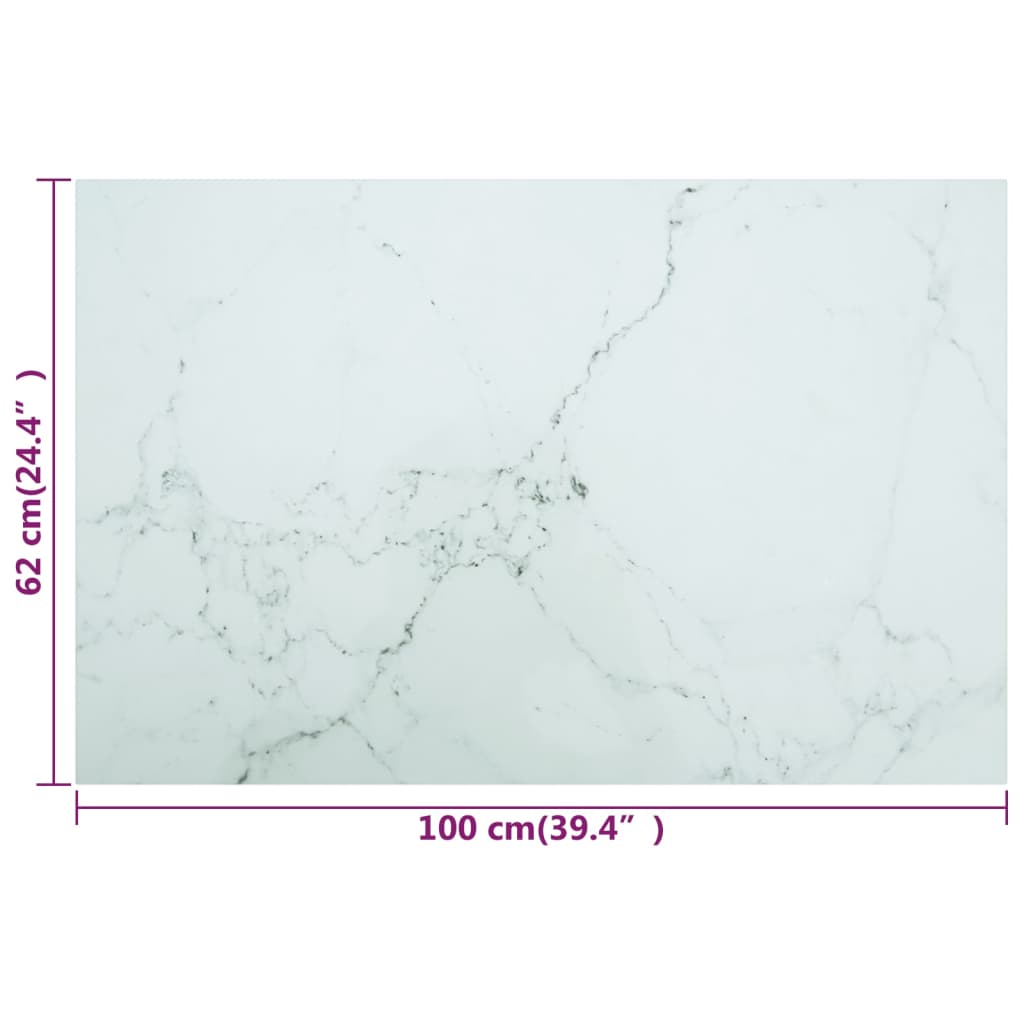 Table Top White 100x62 cm 8mm Tempered Glass with Marble Design