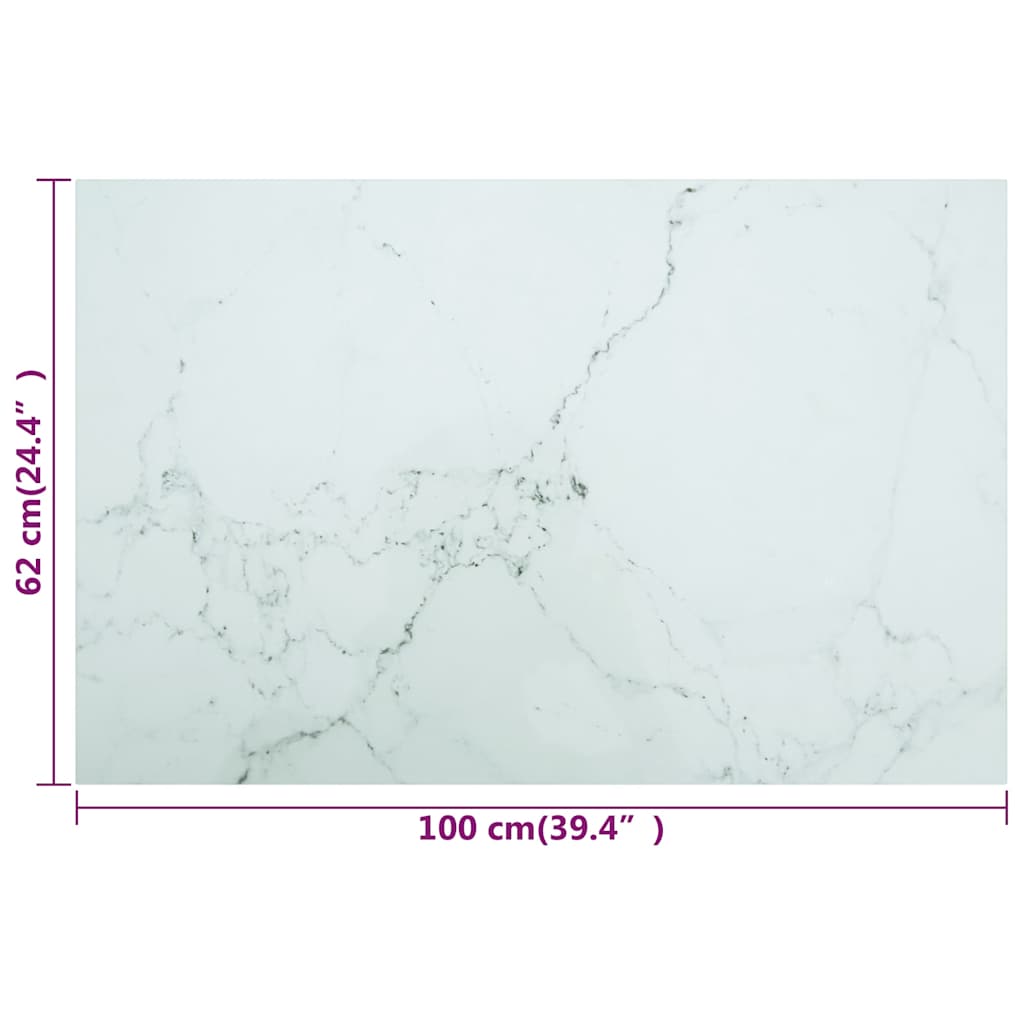 322259 vidaXL Table Top White 100x62 cm 8mm Tempered Glass with Marble Design