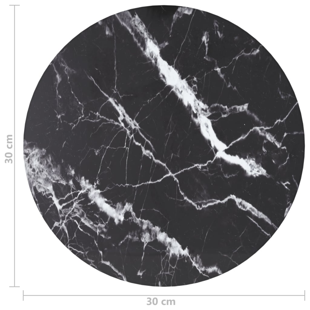 Table Top Black Ø30x0.8 cm Tempered Glass with Marble Design