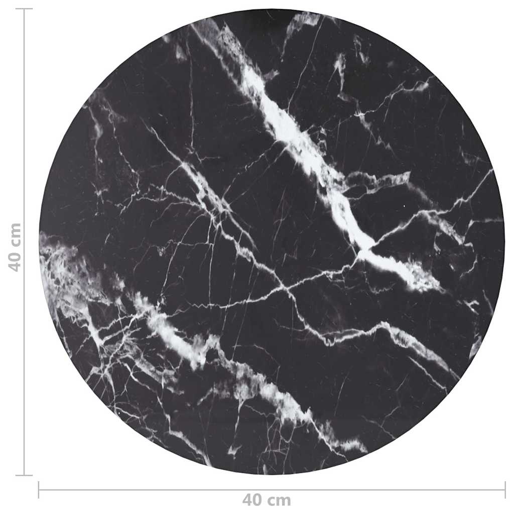 322262 vidaXL Table Top Black Ø40x0,8 cm Tempered Glass with Marble Design