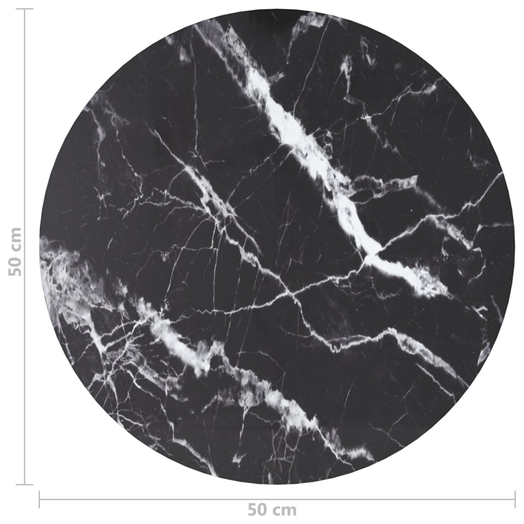 322263 vidaXL Table Top Black Ø50x0,8 cm Tempered Glass with Marble Design