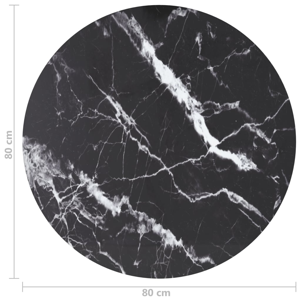 Table Top Black Ø80x1 cm Tempered Glass with Marble Design
