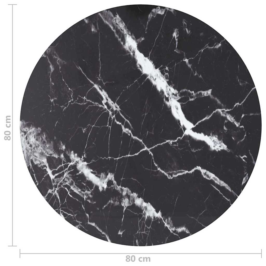 322266 vidaXL Table Top Black Ø80x1 cm Tempered Glass with Marble Design