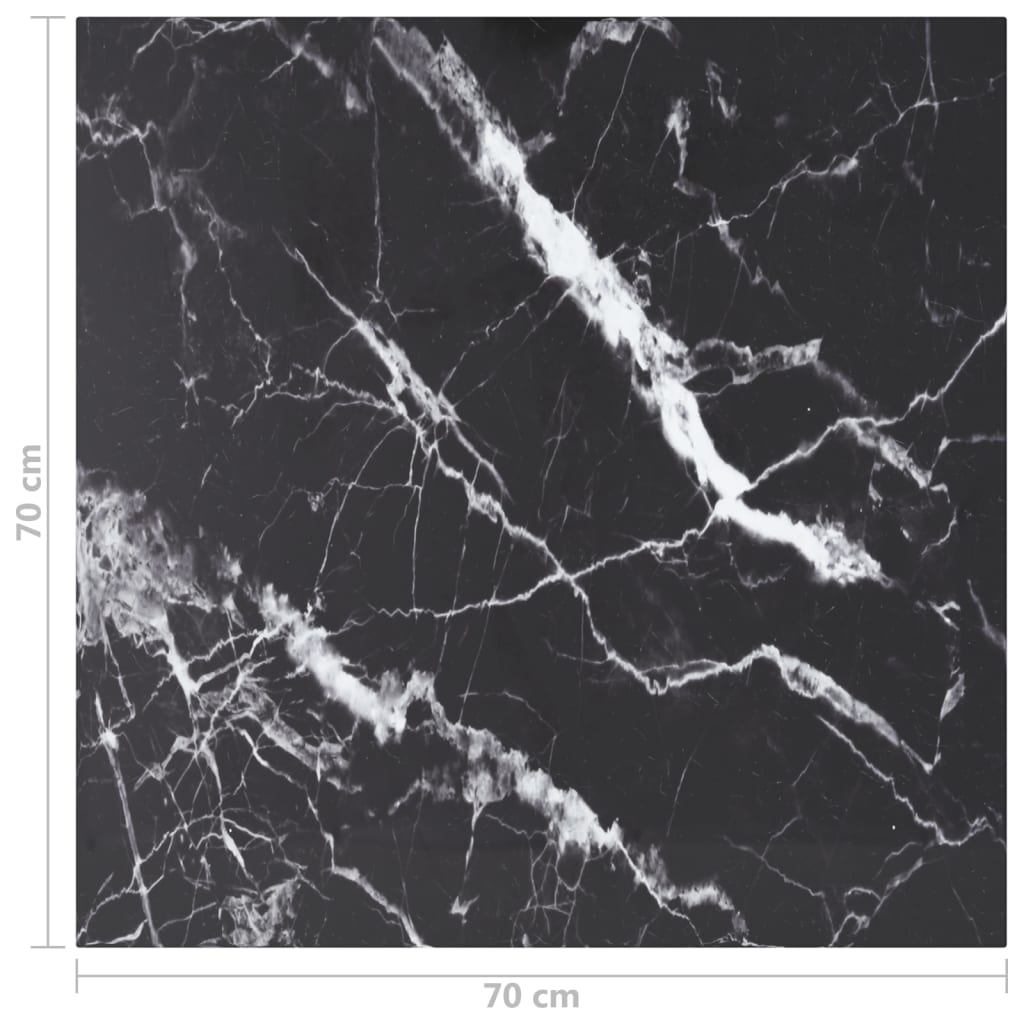322272 vidaXL Table Top Black 70x70 cm 6 mm Tempered Glass with Marble Design