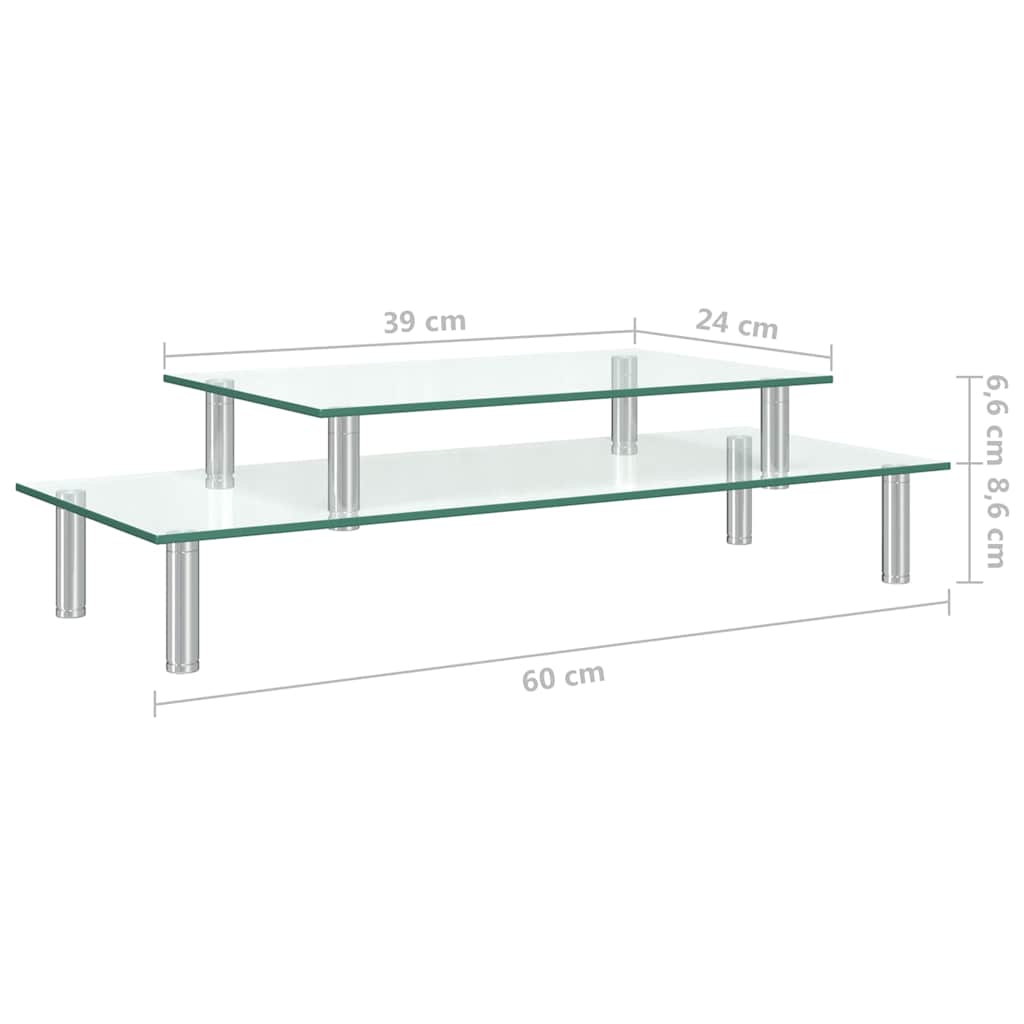 322755 vidaXL 2-Tier Monitor Stand Transparent Glass