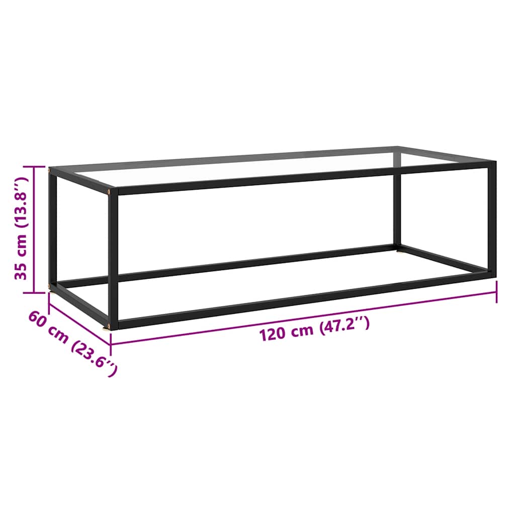 Coffee Table Black with Tempered Glass 120x60x35 cm