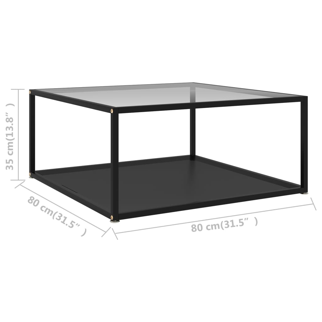 Coffee Table Transparent and Black 80x80x35 cm Tempered Glass