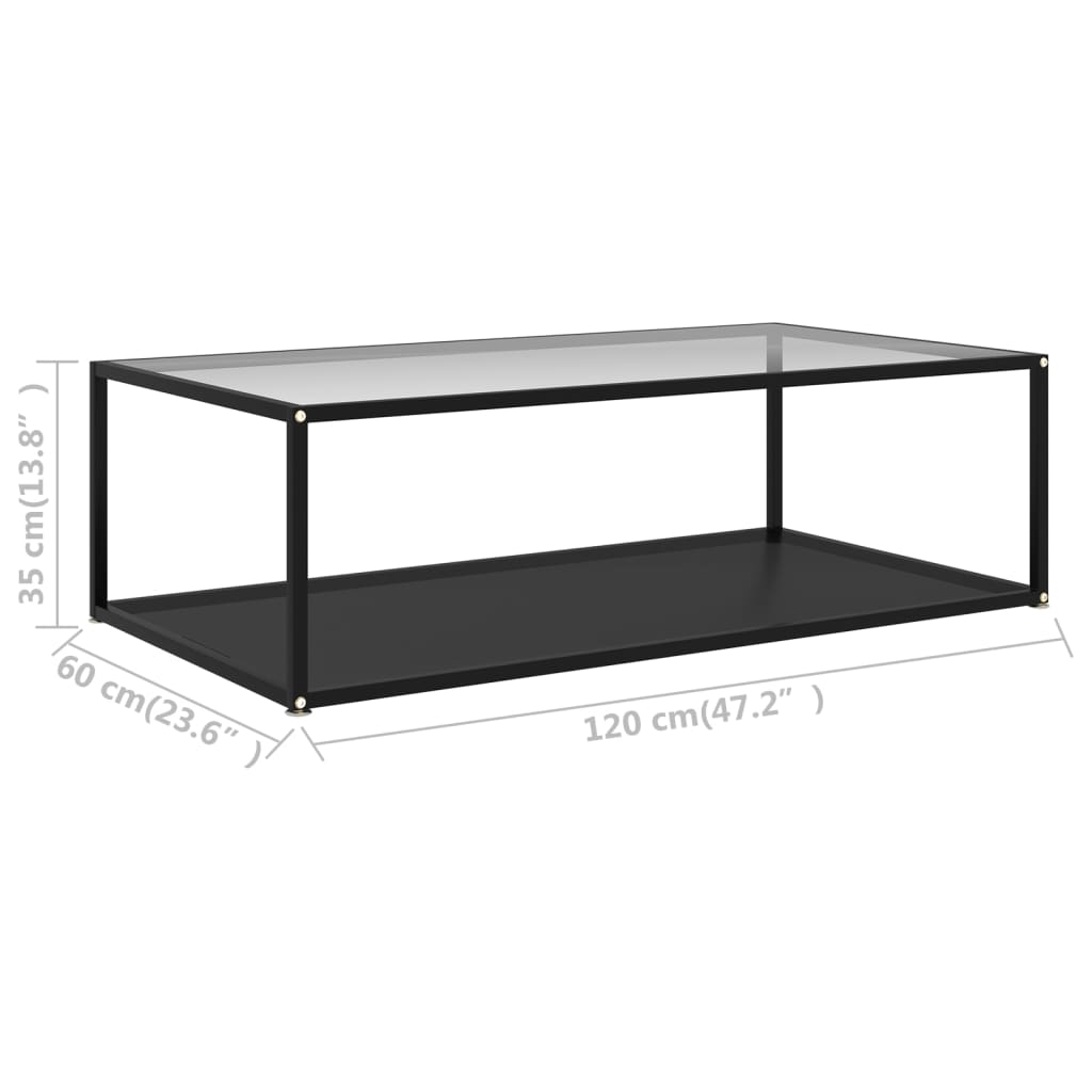 Coffee Table Transparent and Black 120x60x35 cm Tempered Glass
