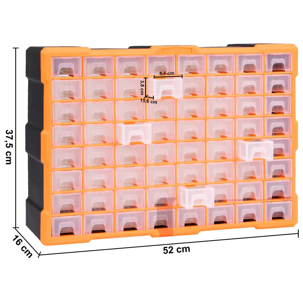 vidaXL Multi-drawer Organiser with 64 Drawers 52x16x37.5 cm