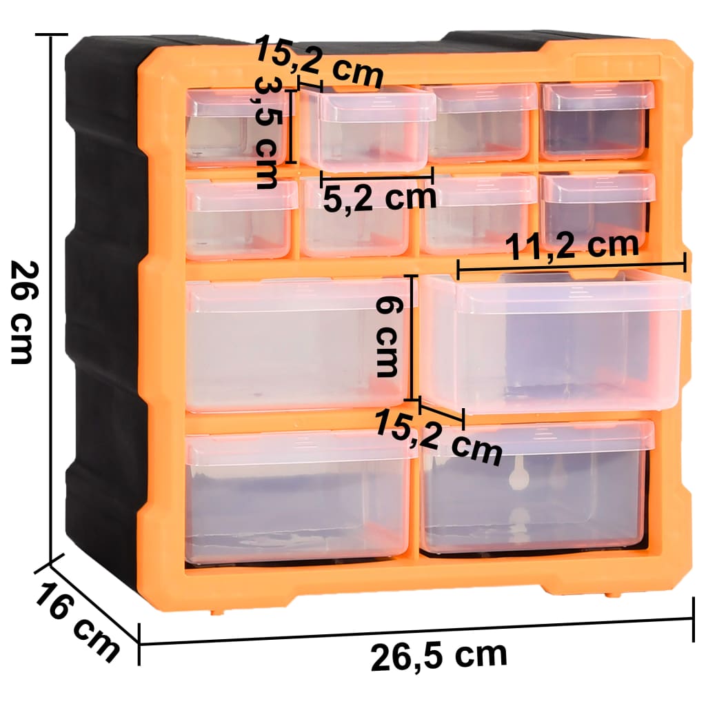 147581 vidaXL Multi-drawer Organisers with 12 Drawers 2 pcs 26,5x16x26 cm