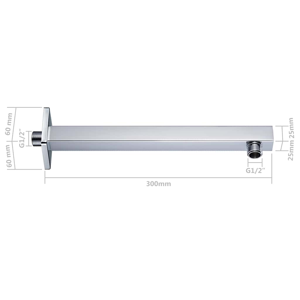 147730 vidaXL Shower Support Arm Square Stainless Steel 201 Silver 30 cm