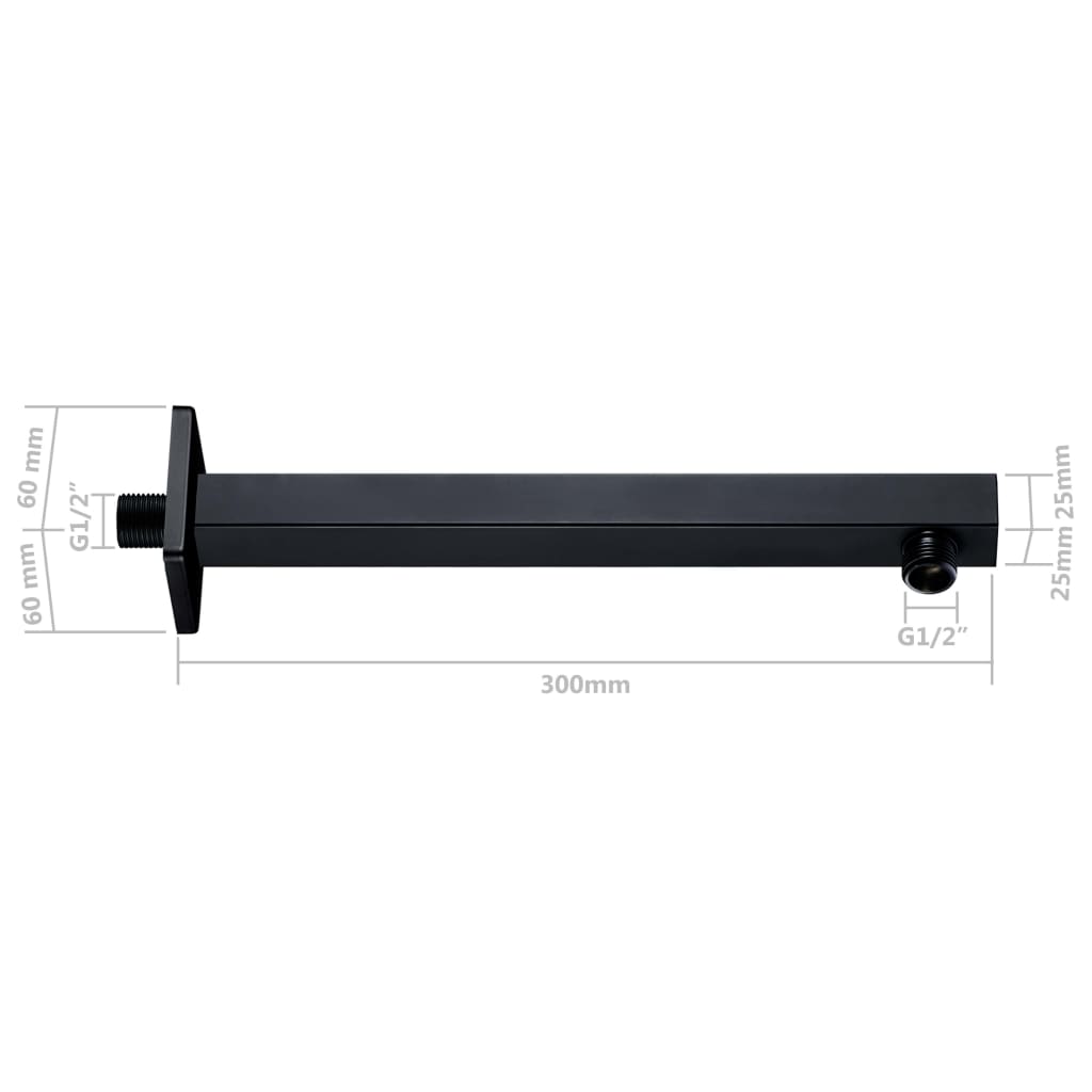 Shower Support Arm Square Stainless Steel 201 Black 30 cm