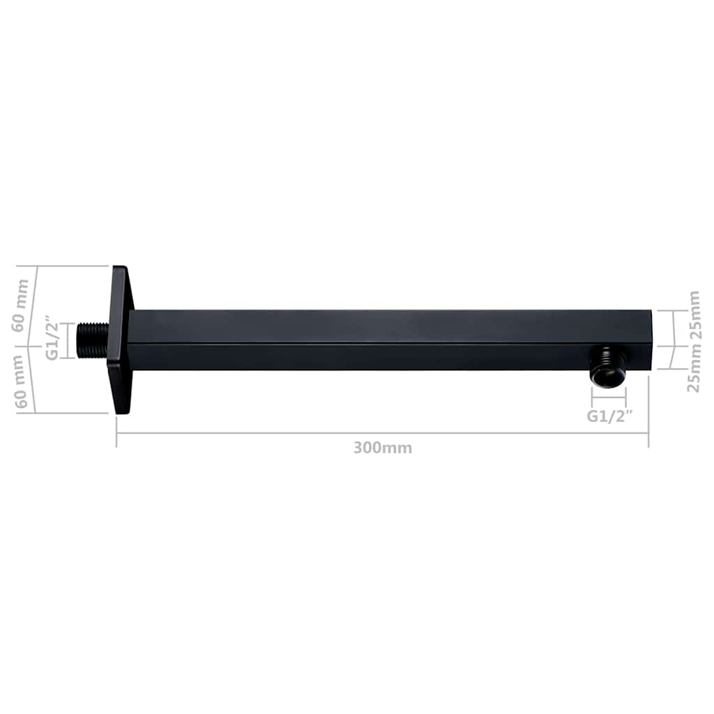 Shower Support Arm Square Stainless Steel 201 Black 30 cm