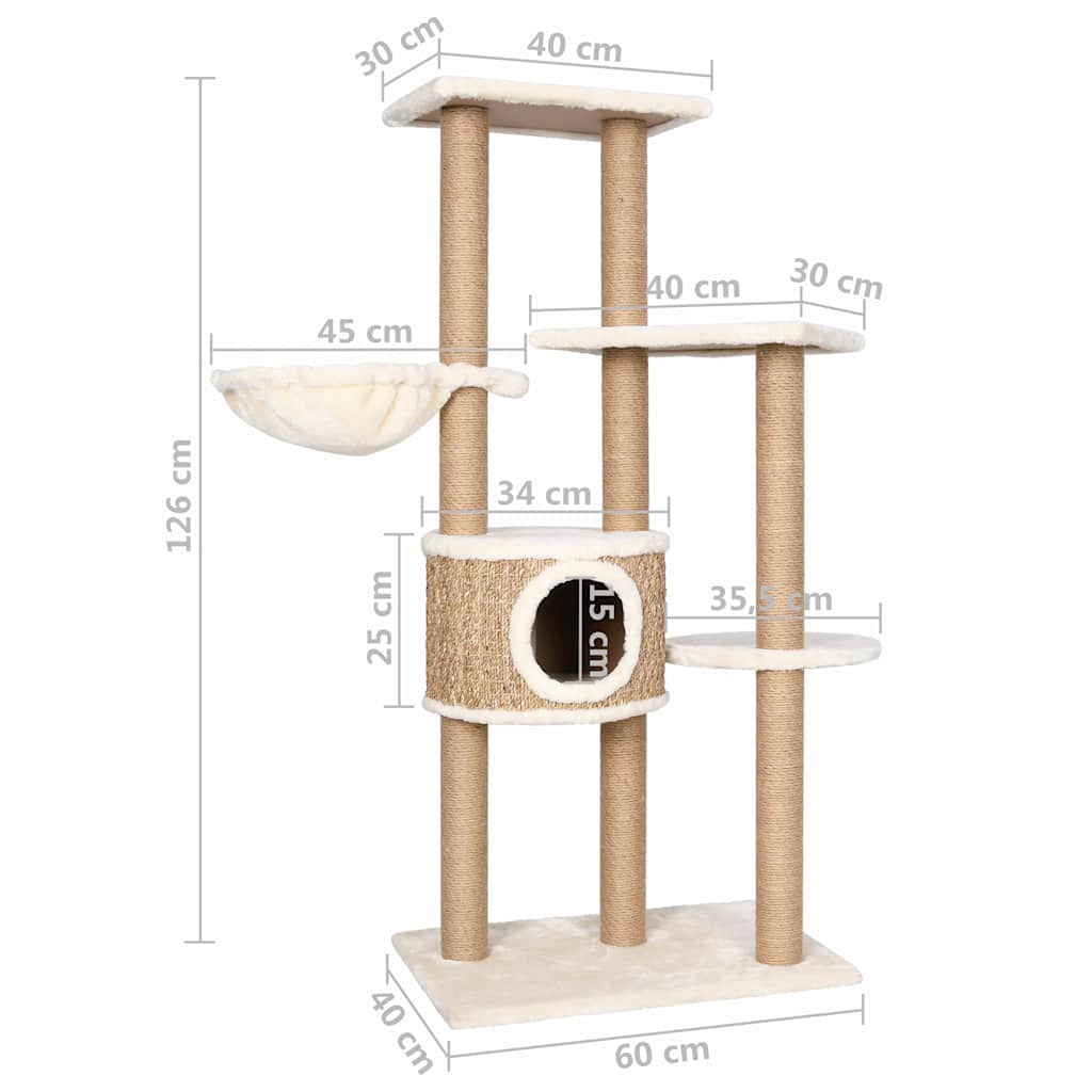 170980 vidaXL Cat Tree with Scratching Post 126cm Seagrass