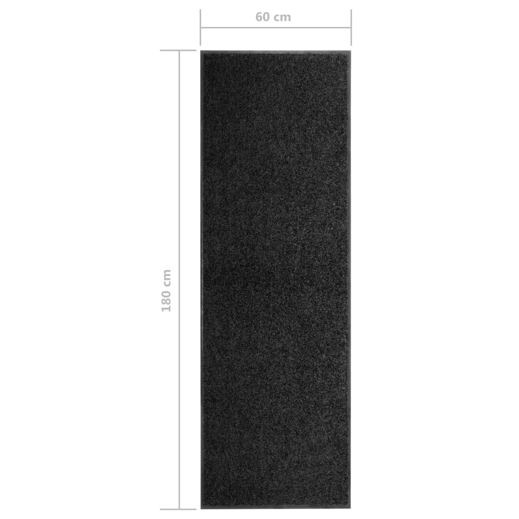 323411 vidaXL Doormat Washable Black 60x180 cm