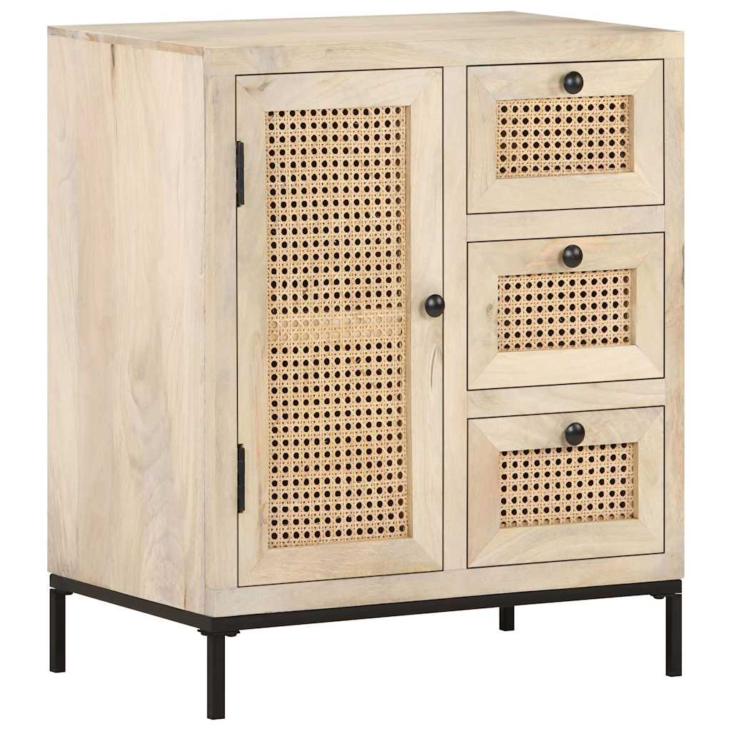 323508 vidaXL Sideboard 60x35x70 cm Solid Mango Wood and Natural Cane