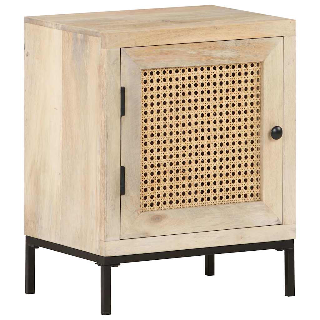 323509 vidaXL Bedside Cabinet 40x30x50 cm Solid Mango Wood and Natural Cane