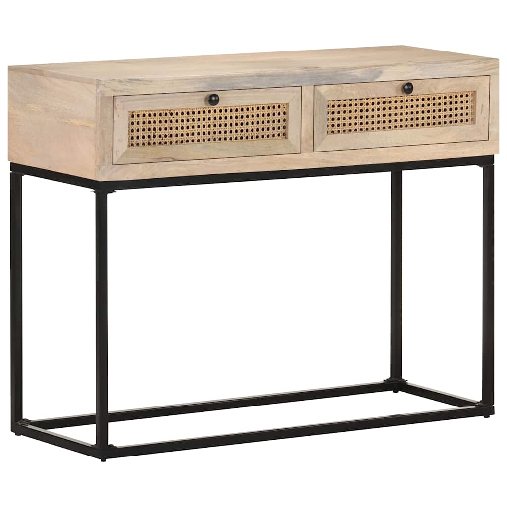 323512 vidaXL Console Table 100x35x76 cm Solid Mango Wood and Natural Cane
