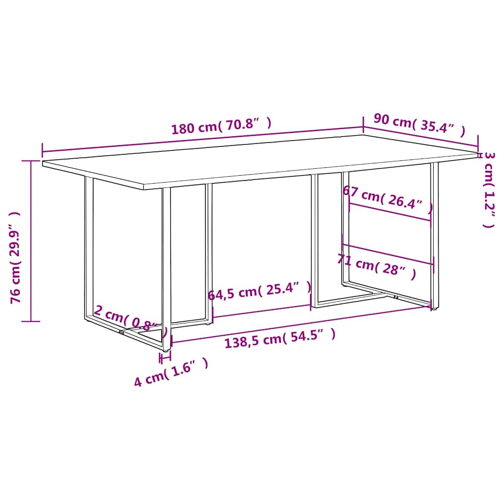 320695 vidaXL Dining Table 180 cm Rough Mango Wood