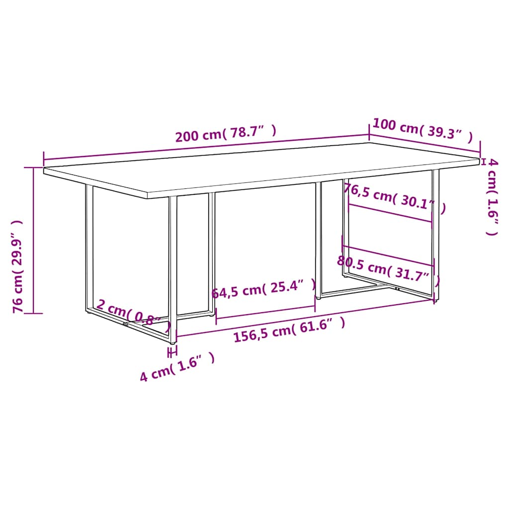 320697 vidaXL Dining Table 200 cm Rough Mango Wood