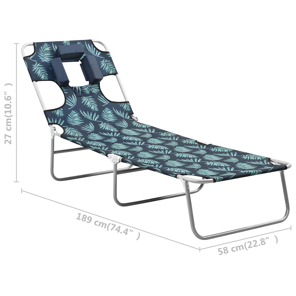 310334 vidaXL Folding Sun Lounger with Head Cushion Steel Leaves Print