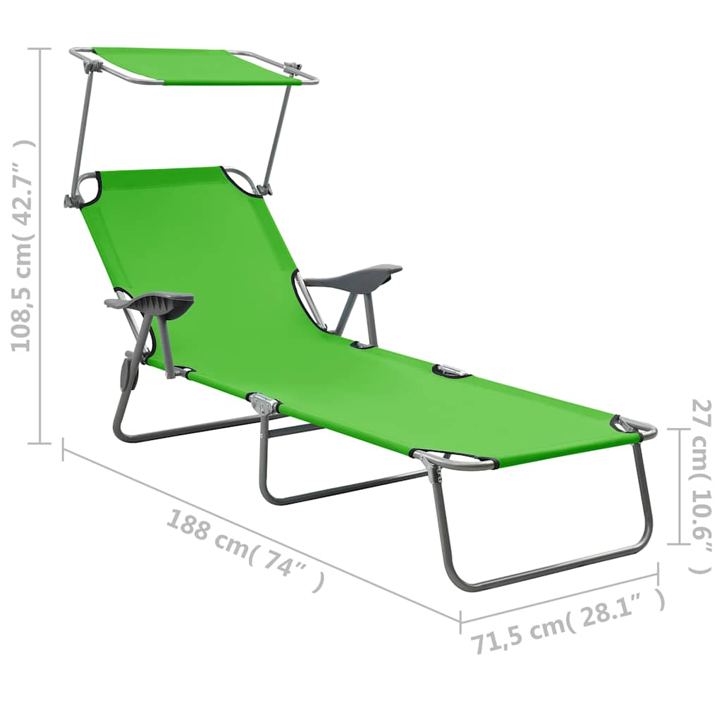 310335 vidaXL Sun Lounger with Canopy Steel Green