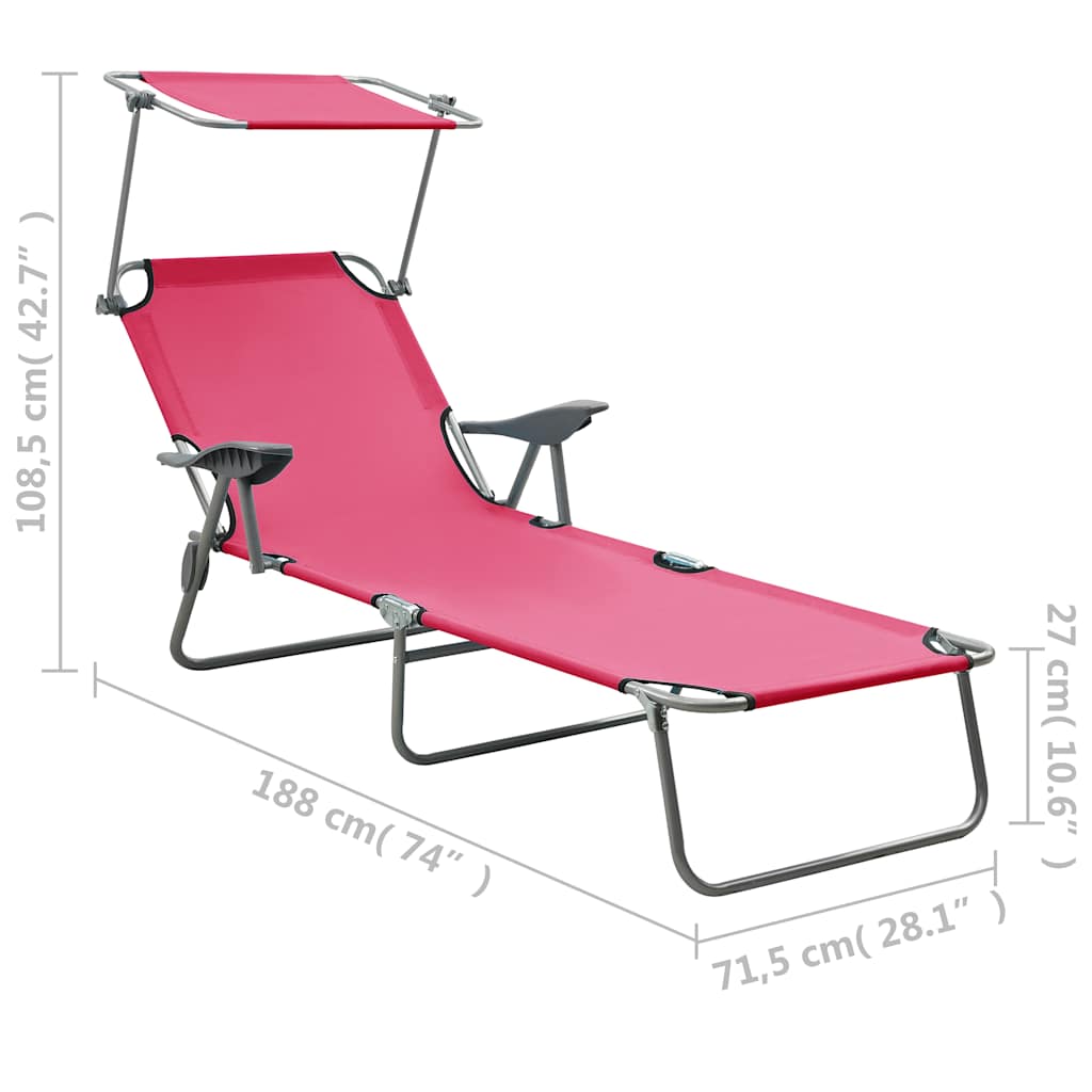 310337 vidaXL Sun Lounger with Canopy Steel Pink