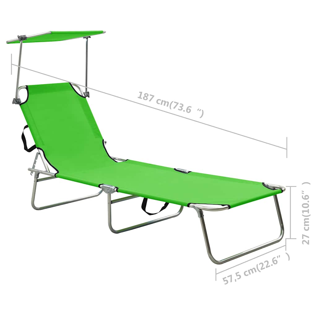310361 vidaXL Folding Sun Lounger with Canopy Green Aluminium