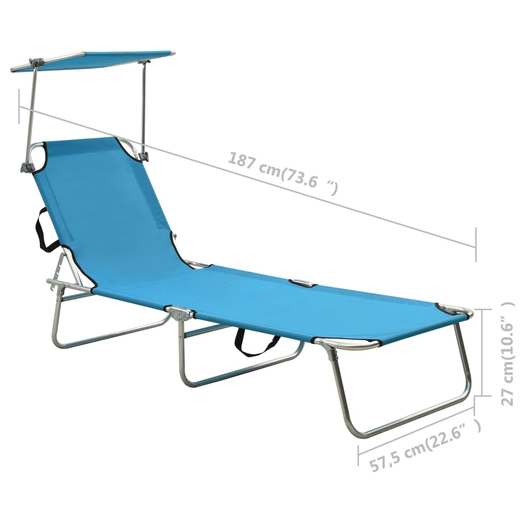 310362 vidaXL Folding Sun Lounger with Canopy Blue Aluminium