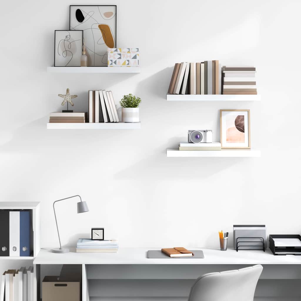 Floating Wall Shelves 4 pcs High Gloss White 60x23,5x3,8 cm MDF