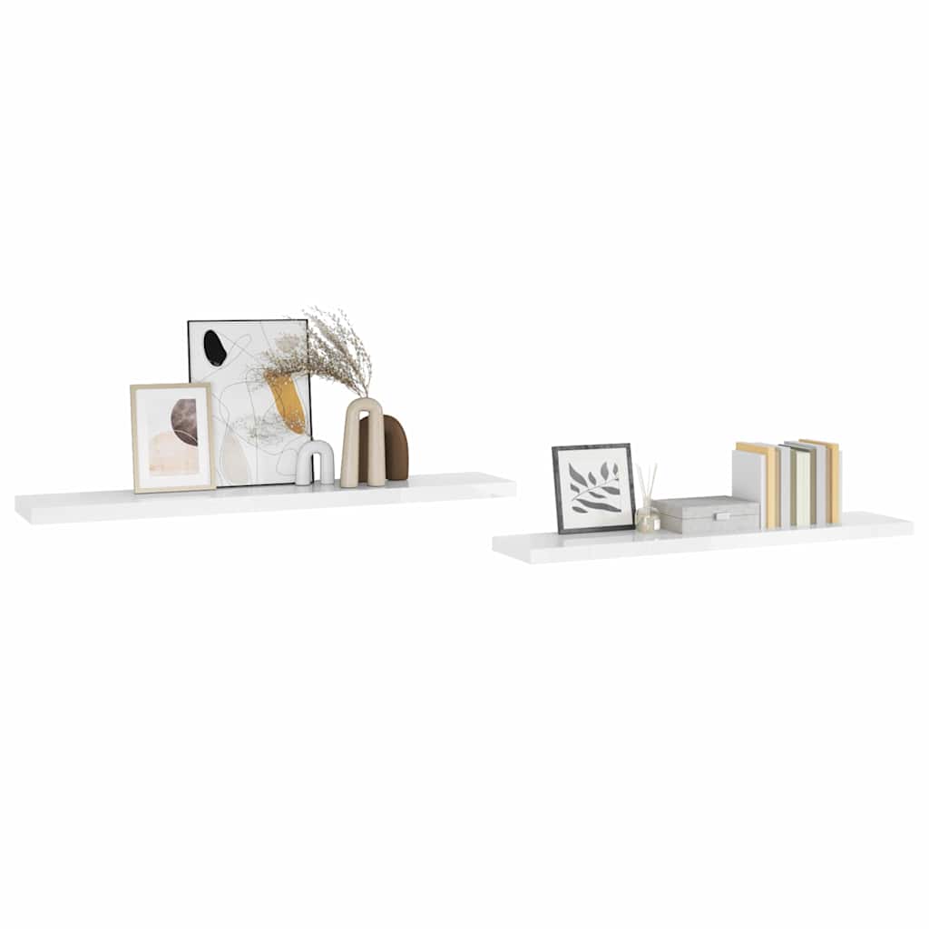 Floating Wall Shelves 2 pcs High Gloss White 120x23.5x3.8cm MDF