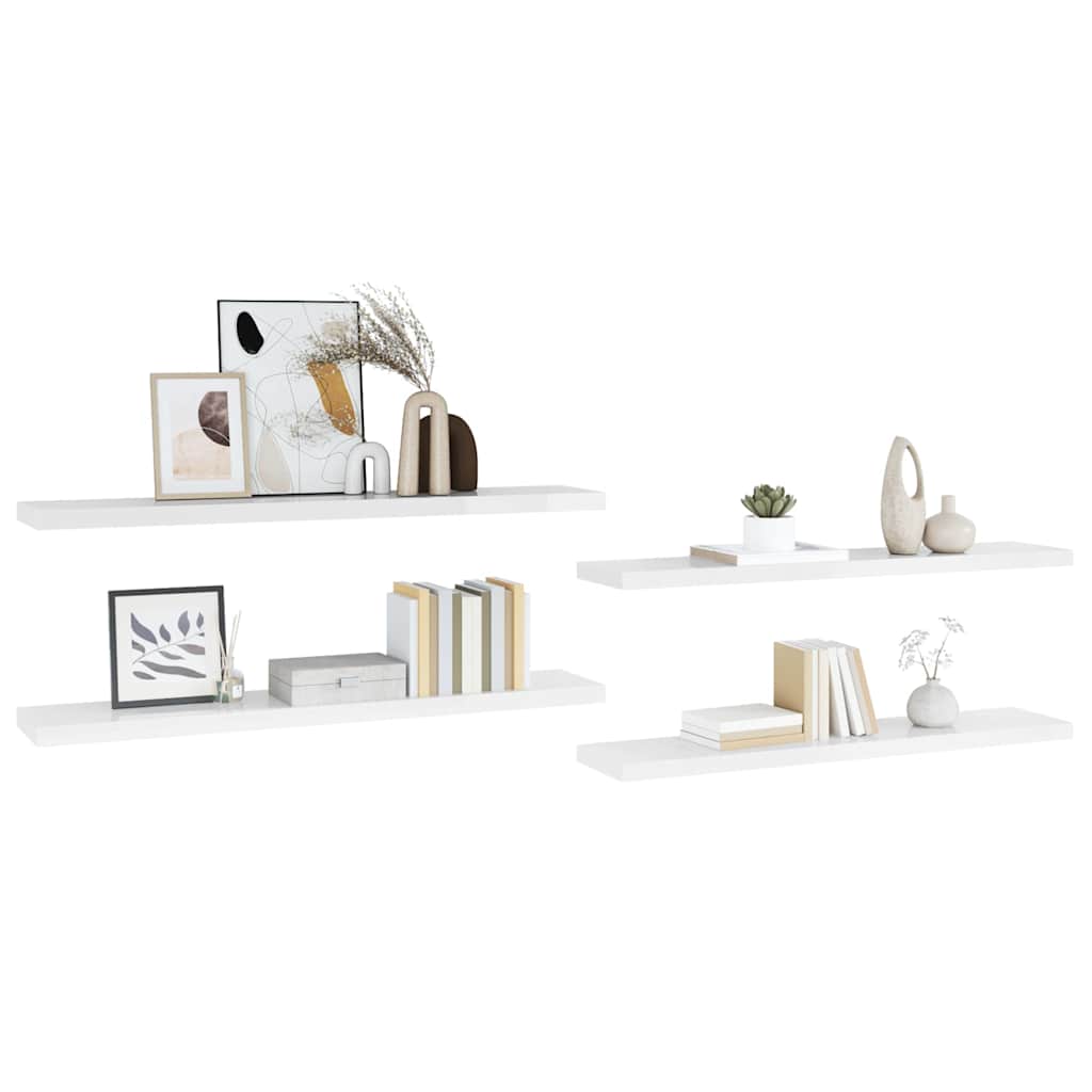 Floating Wall Shelves 4 pcs High Gloss White 120x23.5x3.8cm MDF