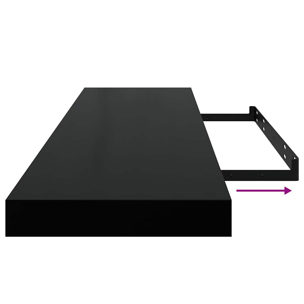323776 vidaXL Floating Wall Shelves 2 pcs High Gloss Black 90x23,5x3,8 cm MDF