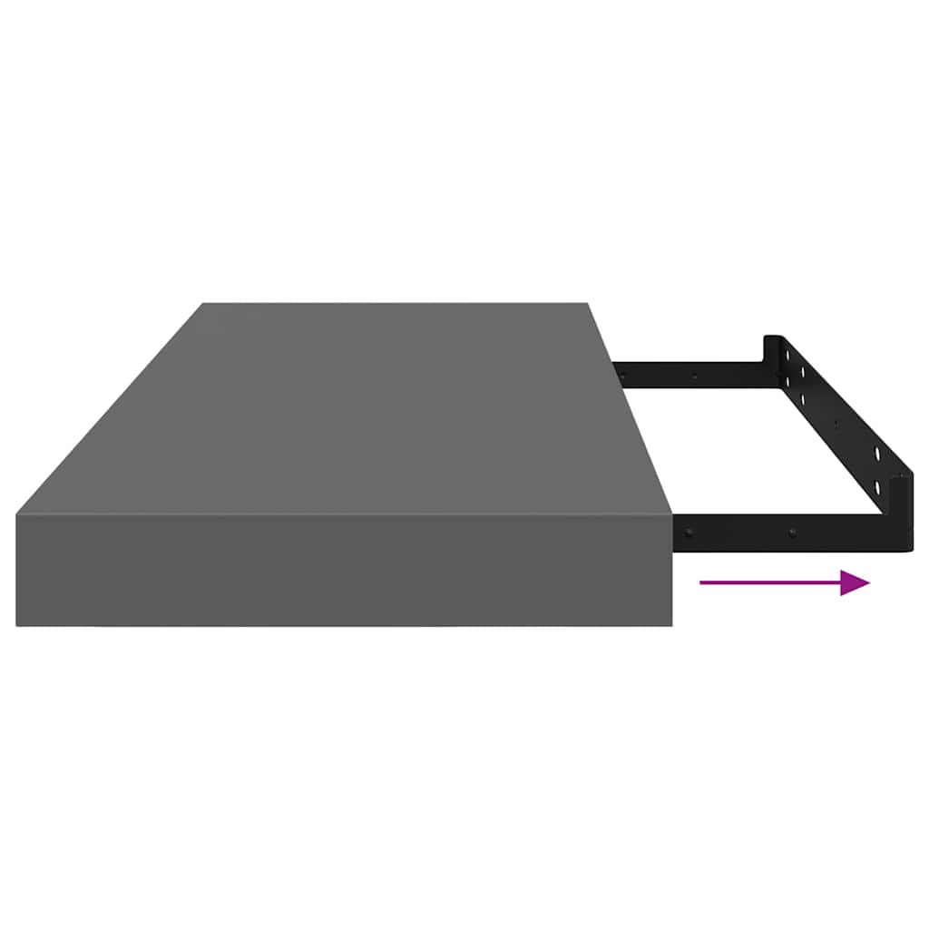 323792 vidaXL Floating Wall Shelves 4 pcs High Gloss Grey 60x23,5x3,8 cm MDF