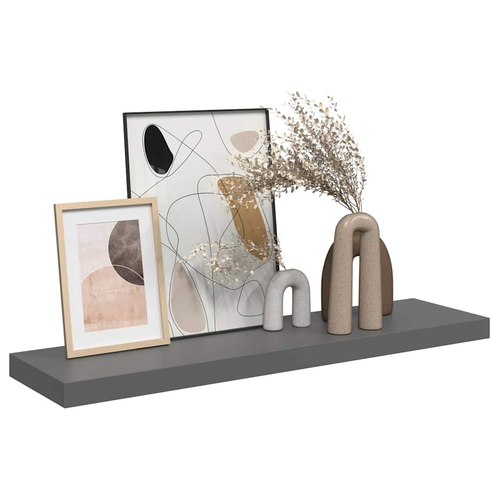 323796 vidaXL Floating Wall Shelf High Gloss Grey 90x23,5x3,8 cm MDF