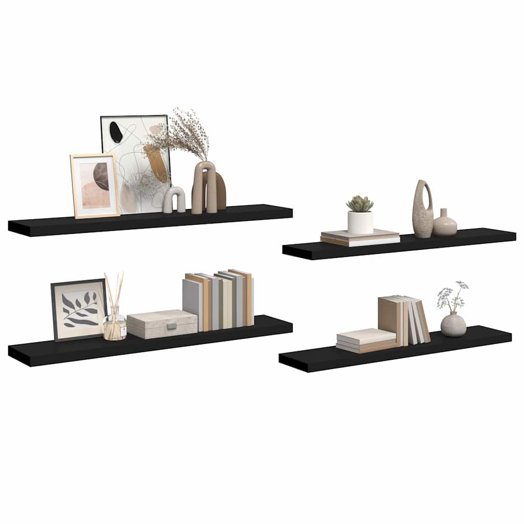 323843 vidaXL Floating Wall Shelves 4 pcs Black 120x23,5x3,8 cm MDF