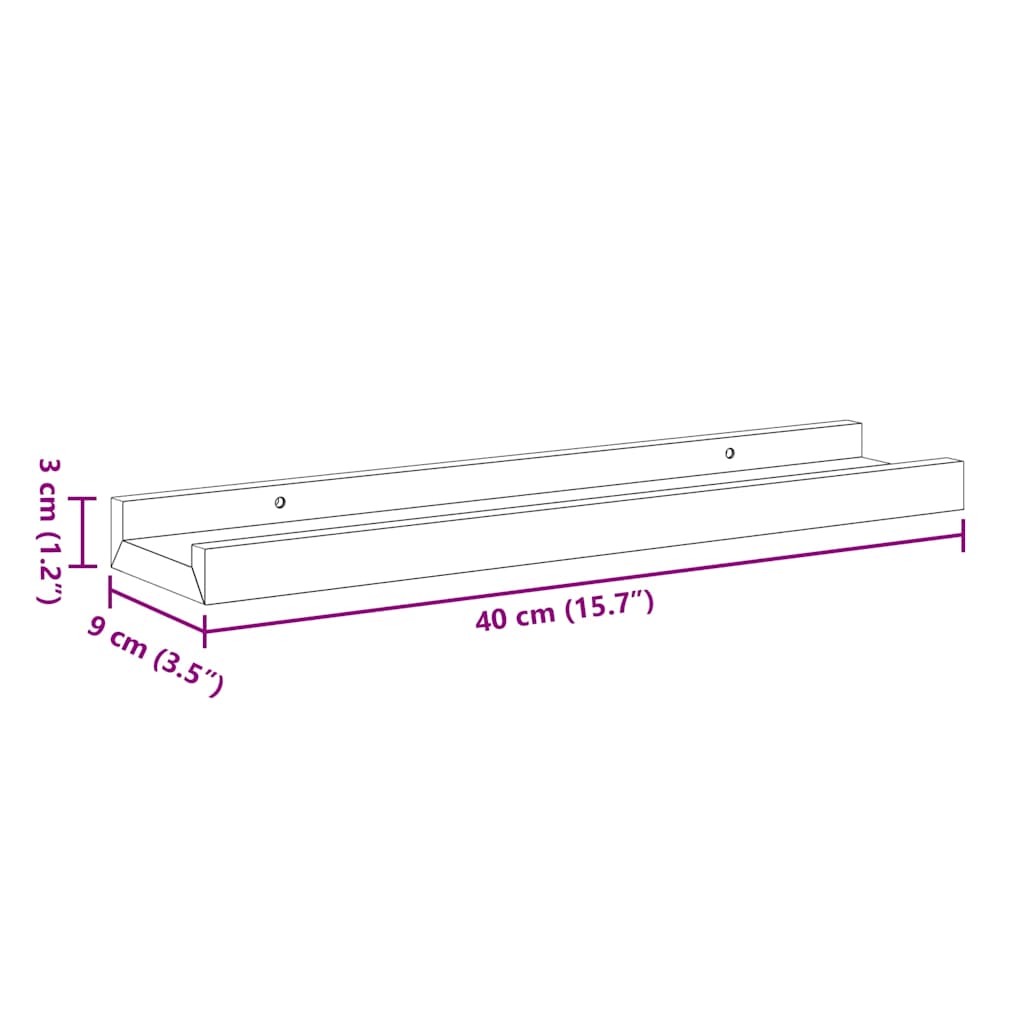 323934 vidaXL Picture Frame Ledge Shelves 2 pcs Grey 40x9x3 cm MDF