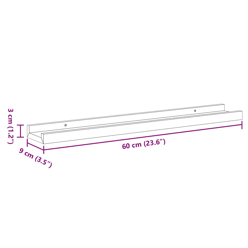 323935 vidaXL Picture Frame Ledge Shelves 2 pcs Grey 60x9x3 cm MDF