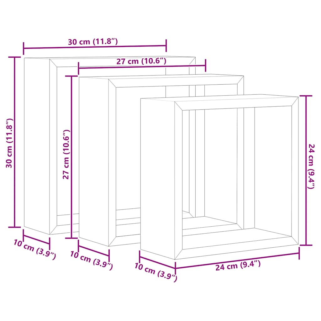 323949 vidaXL Wall Cube Shelves 3 pcs White MDF