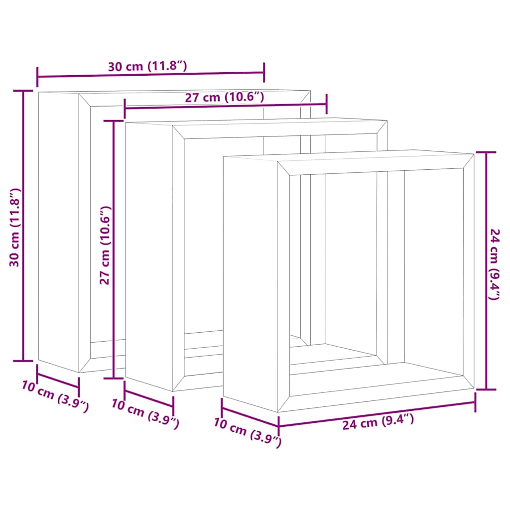 Wall Cube Shelf | Set of 3 | Black | MDF | Large, Medium, Small