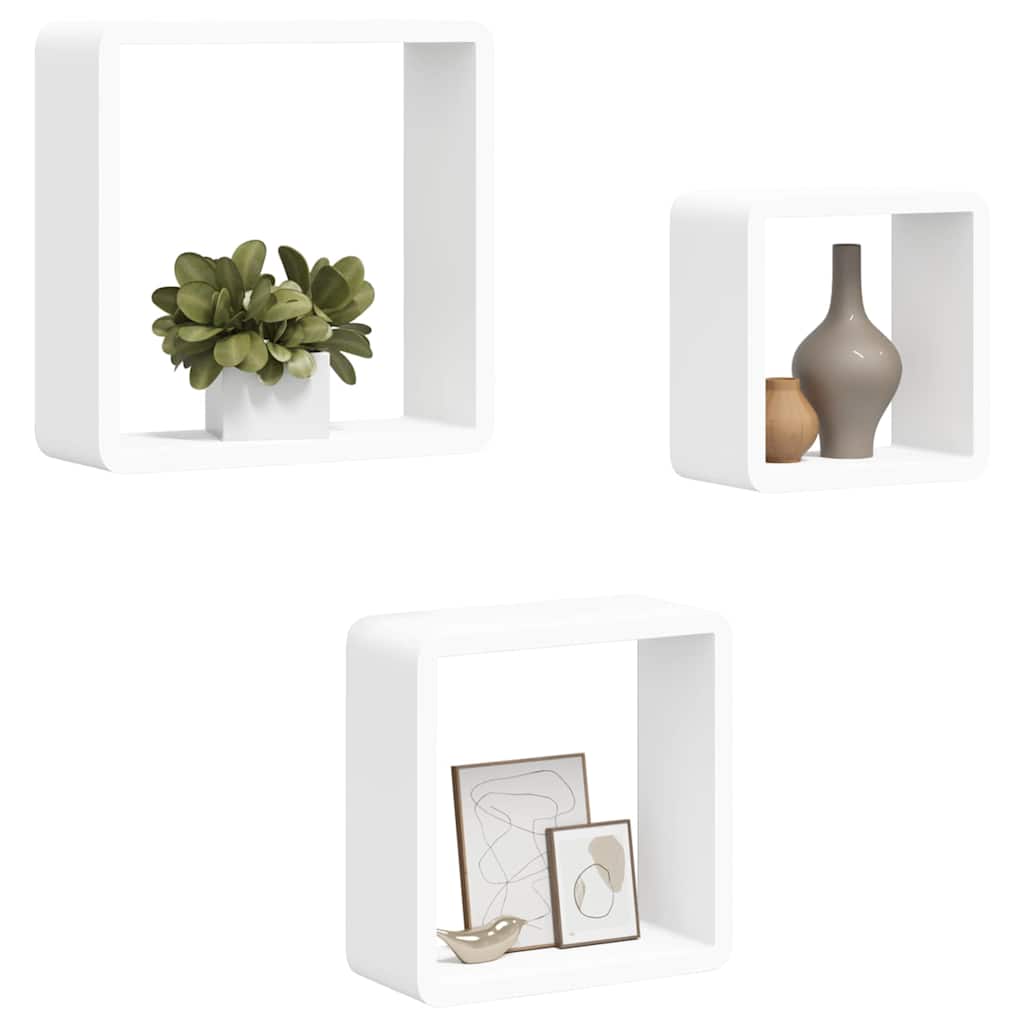 323952 vidaXL Wall Cube Shelves 3 pcs White MDF