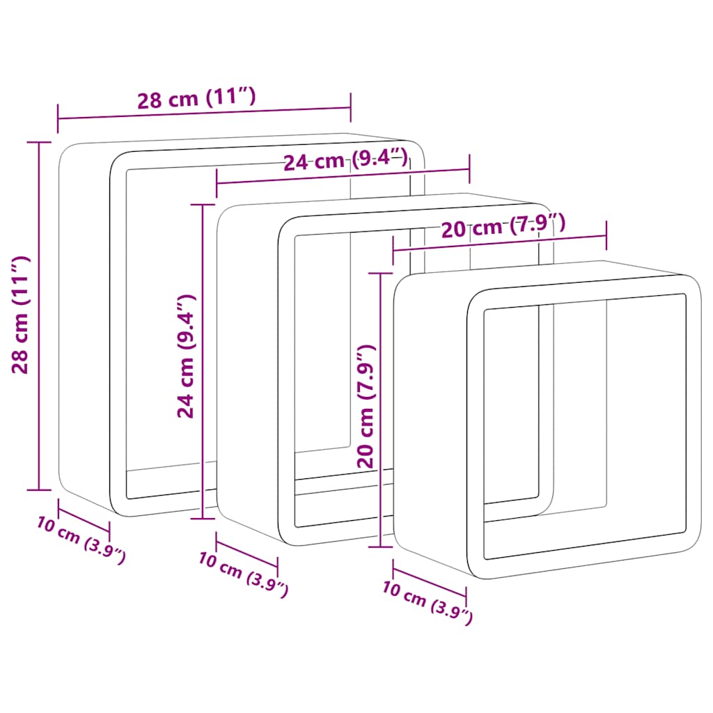 Wall Cube Shelves 3 pcs Black MDF