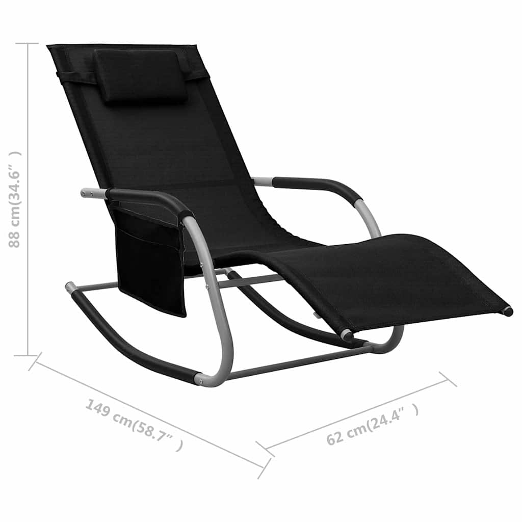 Sun Lounger | Set of 2 | Black and Grey | Textilene | Standard