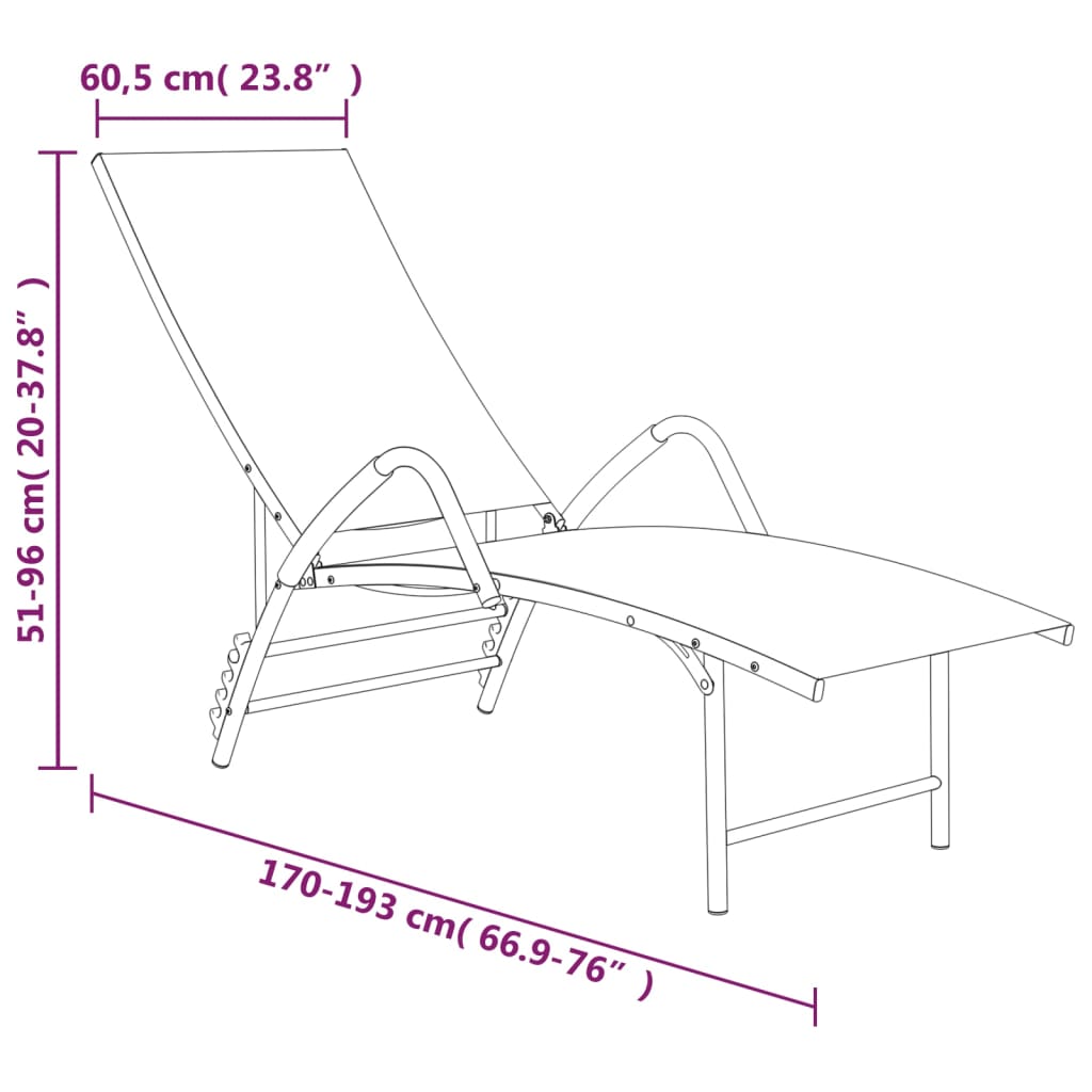 310521 vidaXL Sun Lounger Textilene and Aluminium Black