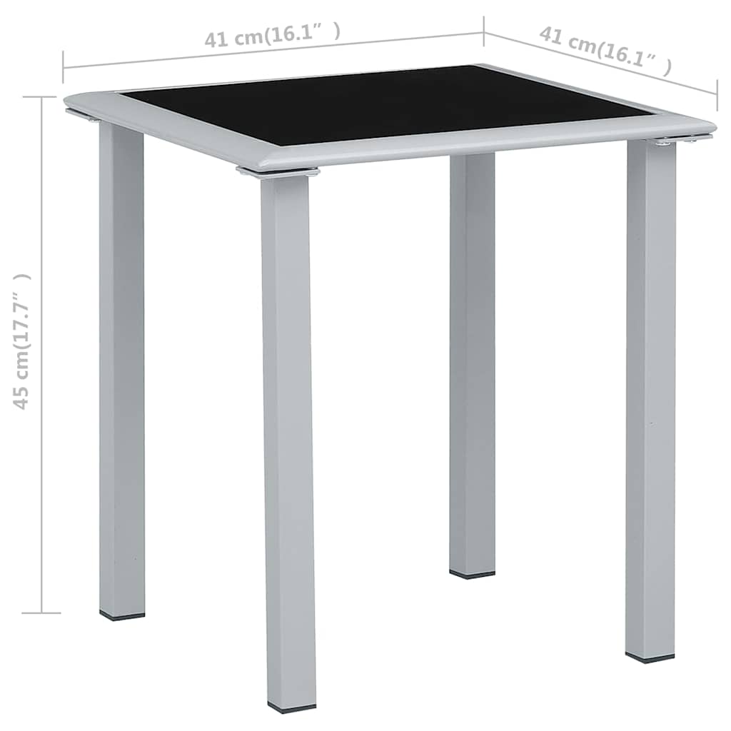 310541 vidaXL Garden Table Black and Silver 41x41x45 cm Steel and Glass