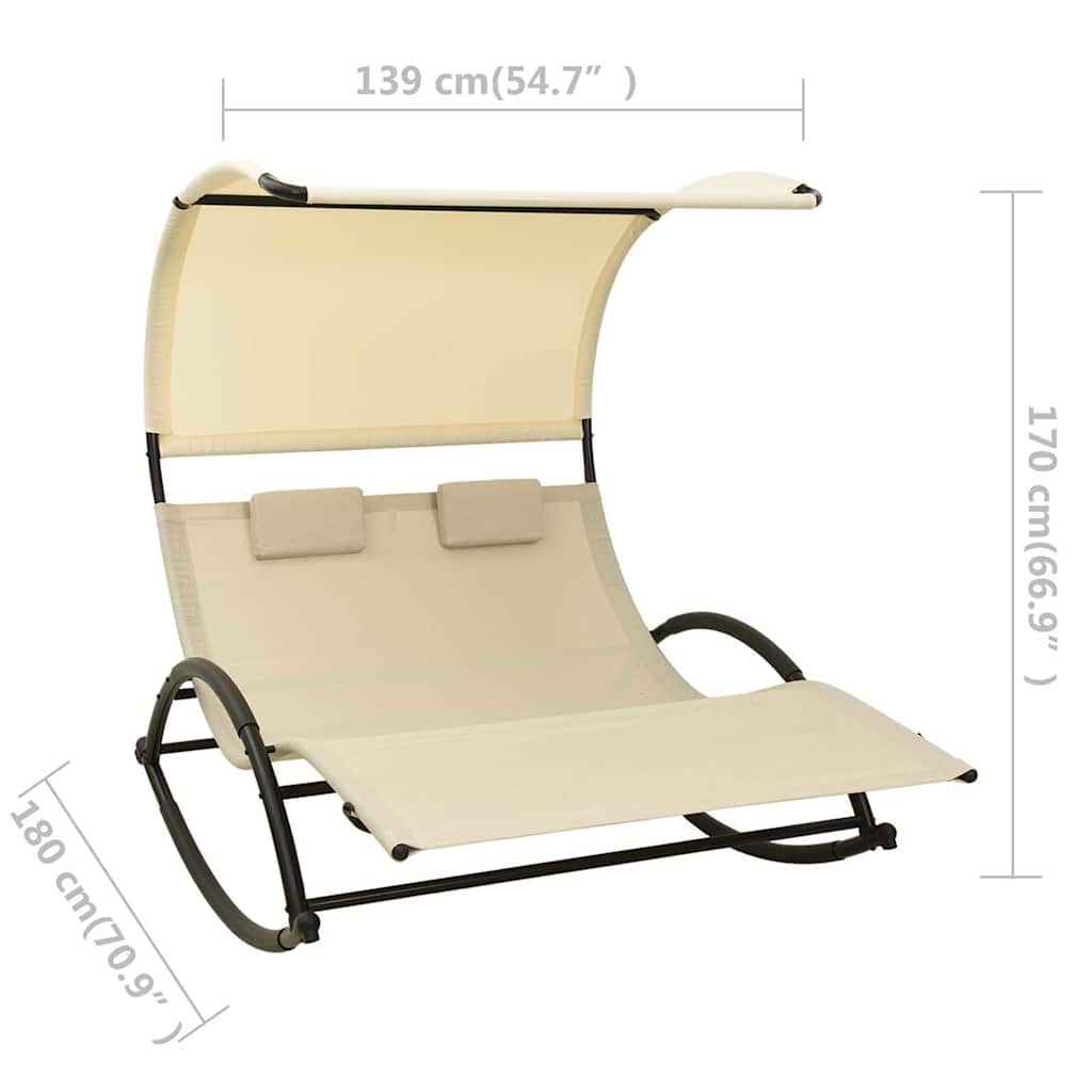 310548 vidaXL Double Sun Lounger with Canopy Textilene Cream