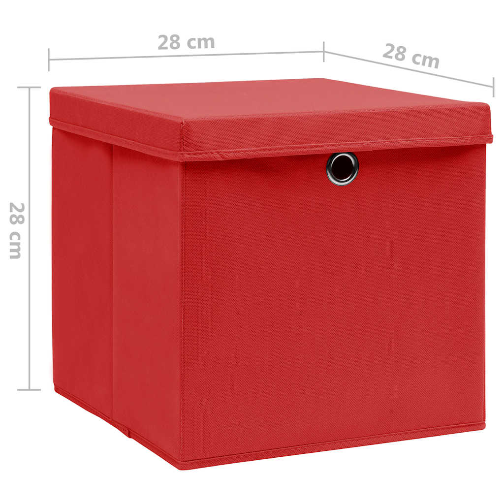Storage Boxes with Covers 10 pcs 28x28x28 cm Red