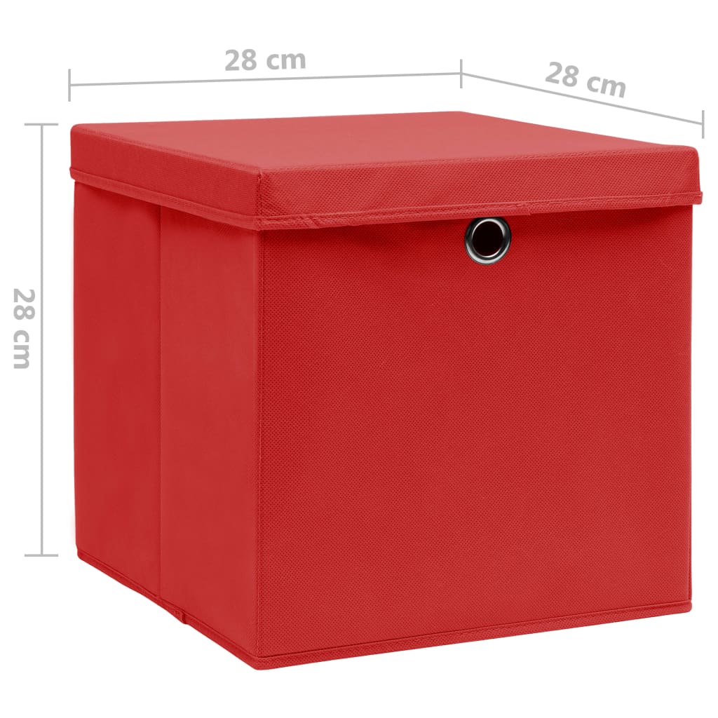 Storage Boxes with Covers 10 pcs 28x28x28 cm Red
