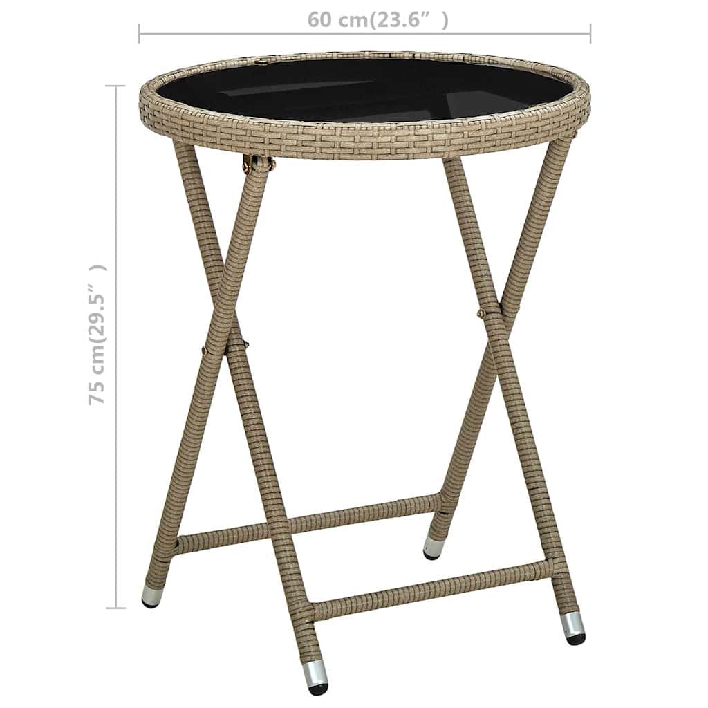 310559 vidaXL Tea Table Beige 60 cm Poly Rattan and Tempered Glass